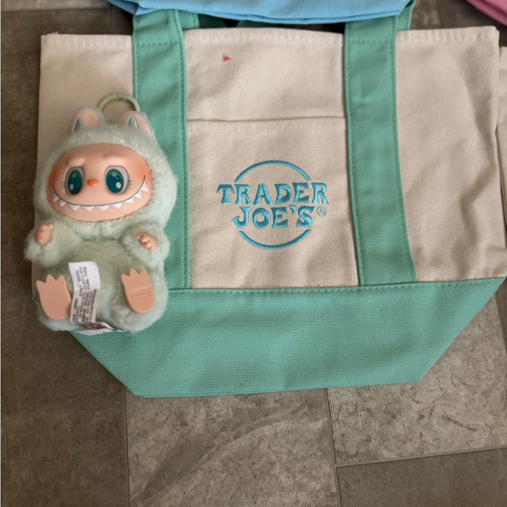 Trader Joe's Canvas Tote bag with Have a seat labubu